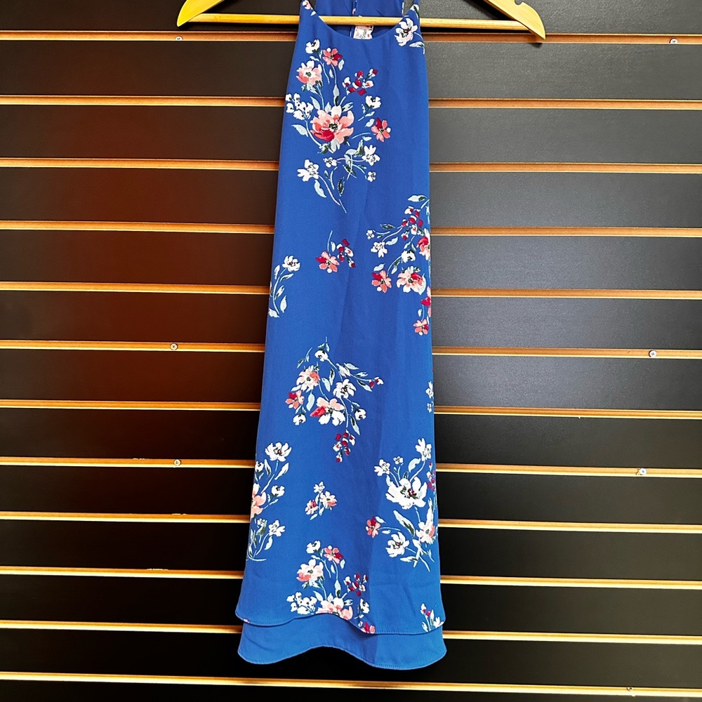 Pink Rose Blue Maxi Dress A-line High-Low Resort Wear